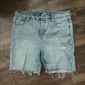 Old Navy Sky Hi Short Extra High Rise- Light Blue Distressed Jean Shorts
